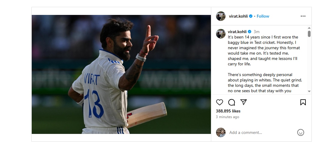 #269, Signing Off': Virat Kohli's Emotional Letter As He Retires From Test Cricket