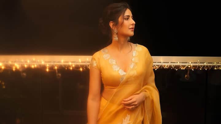 Holding silver floral-border, this yellow lehenga is the modern take on festive wear. One can never go wrong with a messy hairdo and gold-toned makeup, perfect for Haldi functions. (Image Source: Instagram/ katrinakaif)