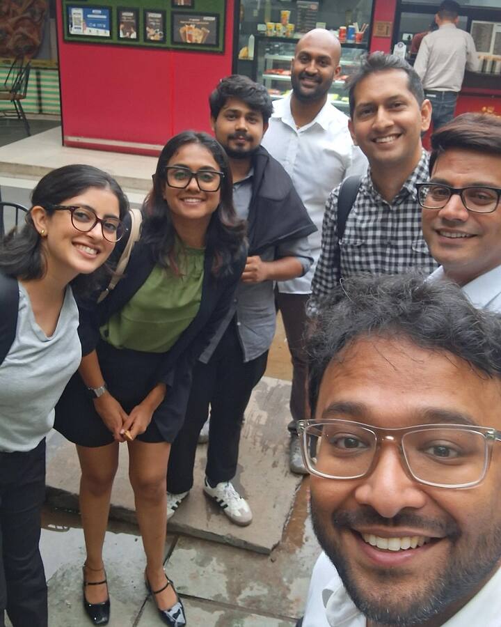 Several photos show Navya in high spirits with her peers — laughing, chatting, and sharing candid moments.