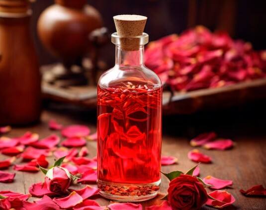 रोज वॉटर: गर्मी में स्किन को कूल रखने के लिए रोज वॉटर एकदम सही है.इसे दिन में 2-3 बार चेहरे पर छिड़कें. ये स्किन को हाइड्रेट करता है, ओपन पोर्स को टाइट करता है और चिपचिपेपन को दूर करता है.