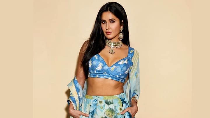 Katrina defines grace and charm in this sky blue lehenga with floral motifs and a strappy blouse embellished with azure sequins, perfect for daytime wedding celebrations or destination ceremonies. (Image Source: Instagram/ katrinakaif)
