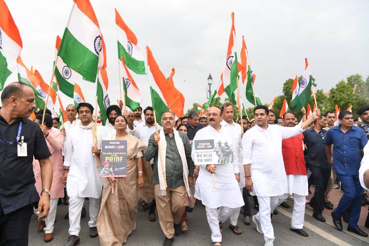 हजारों स्काउट, एनसीसी कैडेट, वकील, डॉक्टर, नर्सिंग स्टाफ और सैकड़ों नागरिक संगठनों के लोग भी तिरंगा थामे नजर आए. ये यात्रा सेना के ऑपरेशन सिंदूर की सफलता और पाकिस्तान के खिलाफ सख्त सैन्य कार्रवाई के समर्थन में थी, लेकिन बीजेपी ने मौका देखकर AAP पर भी जमकर निशाना साधा.