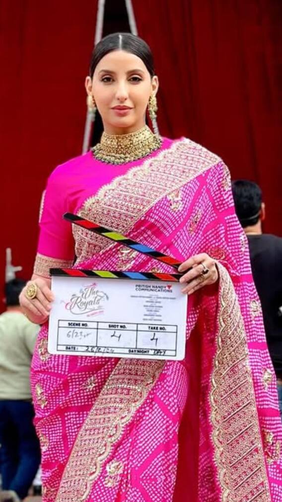 पिंक साड़ी में नोरा फतेही का रॉयल लुक, देखें तस्वीरें