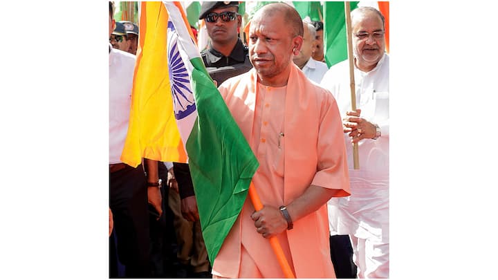 UP CM Yogi Adityanath flagged off the 'Bharat Shaurya Tiranga Yatra' on Wednesday. (Source: PTI)