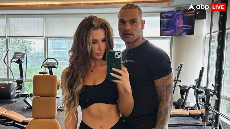 Shikhar Dhawan Romantic GYm photo with Irish girlfriend Sophie Shine share on Instagram show fitness कितने फिट हैं शिखर धवन? विदेशी गर्लफ्रेंड सोफी शाइन ने फोटो शेयर कर किया खुलासा
