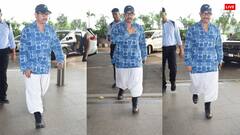 सितारे जमीन पर के ट्रेलर लॉन्च के बाद पहली बार एयरपोर्ट पर स्पॉट हुए आमिर खान, ब्लू कुर्ते संग व्हाइट धोती पैंट में लगे डैशिंग