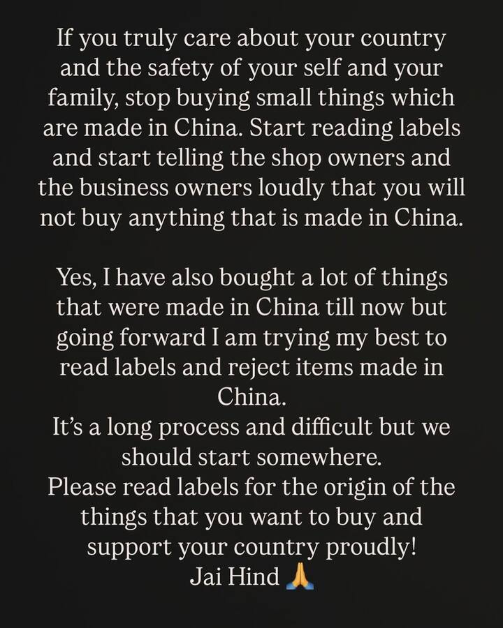ఇది చాలా పెద్దపనే అయినా ఎక్కడోచోట మొదలుకావాలి కదా..దేశానికి మద్దతు పలకండి జైహింద్ అని పోస్ట్ పెట్టారు