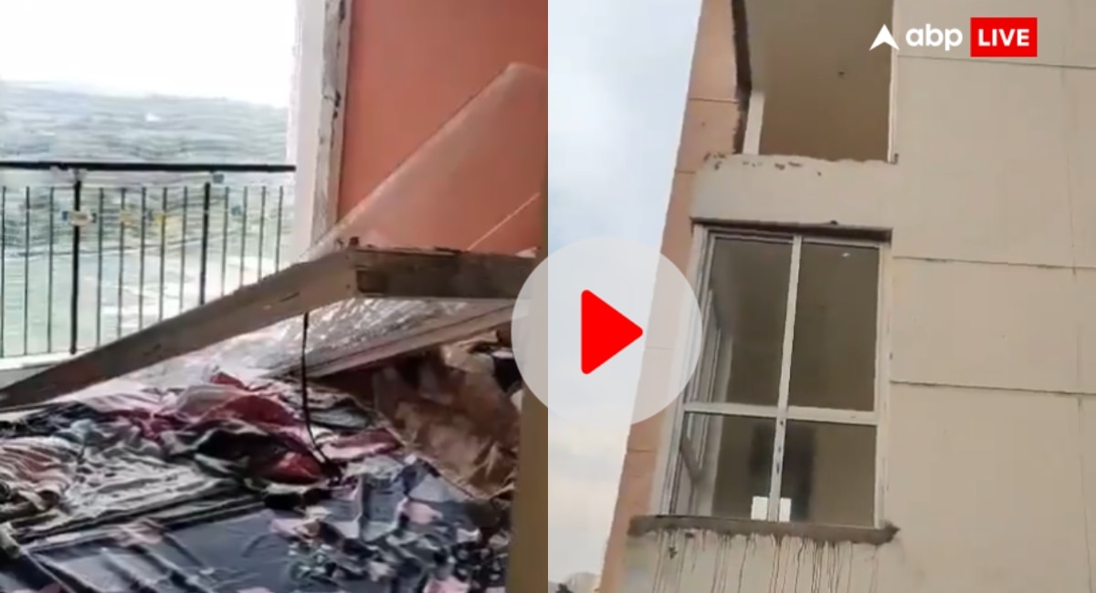 नोएडा की इस सोसायटी में आंधी से उड़ गए फ्लैट के खिड़की-दरवाजे, सामने आया वीडियो