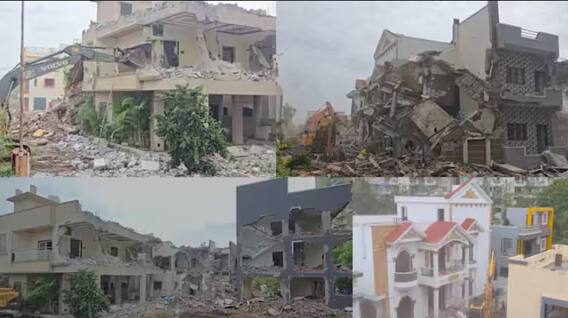 Pimpri Chinchwad:इंद्रायणीच्या प्रवाहातील 36 बंगल्यावर बुलडोझर,कोट्यवधींचे बंगले पत्त्यासारखे कोसळले