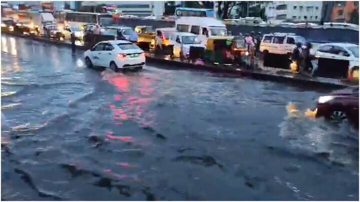 Traffic slows to a crawl near Manyata Tech Park and Domlur flyover due to flooding. (Source: X)
