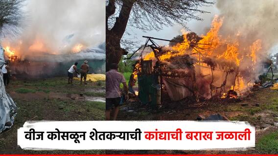 शेतात वीज कोसळून कांद्याची बराख जळाली, आग विझवण्यासाठी बळाराजाची धावाधाव; वादळवाऱ्यात मोठं नुकसान