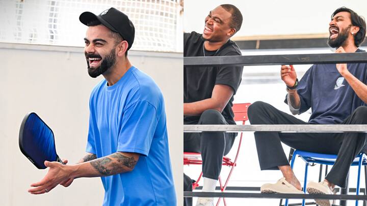 रॉयल चैलेंजर्स बेंगलुरु प्लेऑफ में जगह कंफर्म कर चुकी है. 23 मई को हैदराबाद के खिलाफ मैच से पहले आरसीबी के खिलाड़ी क्रिकेट की प्रैक्टिस छोड़ पिकलबॉल खेलते हुए नजर आए.