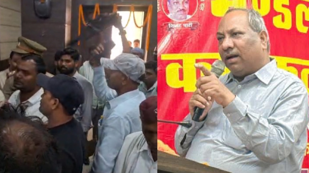 कैबिनेट मंत्री संजय निषाद का विरोध, कार्यक्रम के दौरान दिखाई काले झंडे, जमकर मचा बवाल