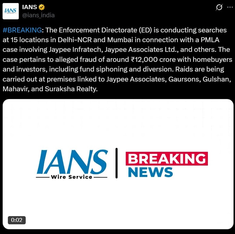 ED Raids Jaypee, Gaursons, Others In Massive Rs 12,000-Cr Money Laundering Probe: Report