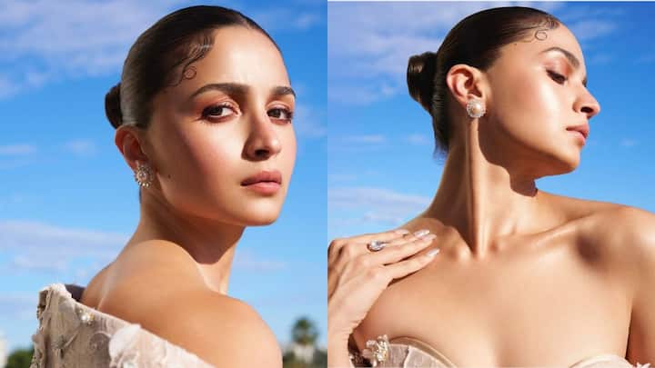 आलियाने तिचा मेकअप अगदी कमी ठेवला होता आणि केसांचा स्लीक बन बनवला होता