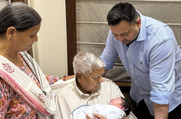 Former Bihar Deputy Chief Minister and RJD leader Tejashwi Yadav announced the birth of his second child on Tuesday, after sharing the first picture of the newborn baby on social media. (Facebook/ @Lalu Prasad Yadav)