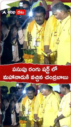 Chandrababu arrives at Mahanadu in a yellow shirt