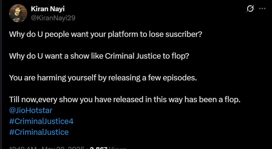 Criminal Justice 4 के बेहद अनोखे रिव्यू आ रहे सामने, ट्विटर पर तारीफ के साथ खुल्लम खुल्ला दी जा रही धमकी!