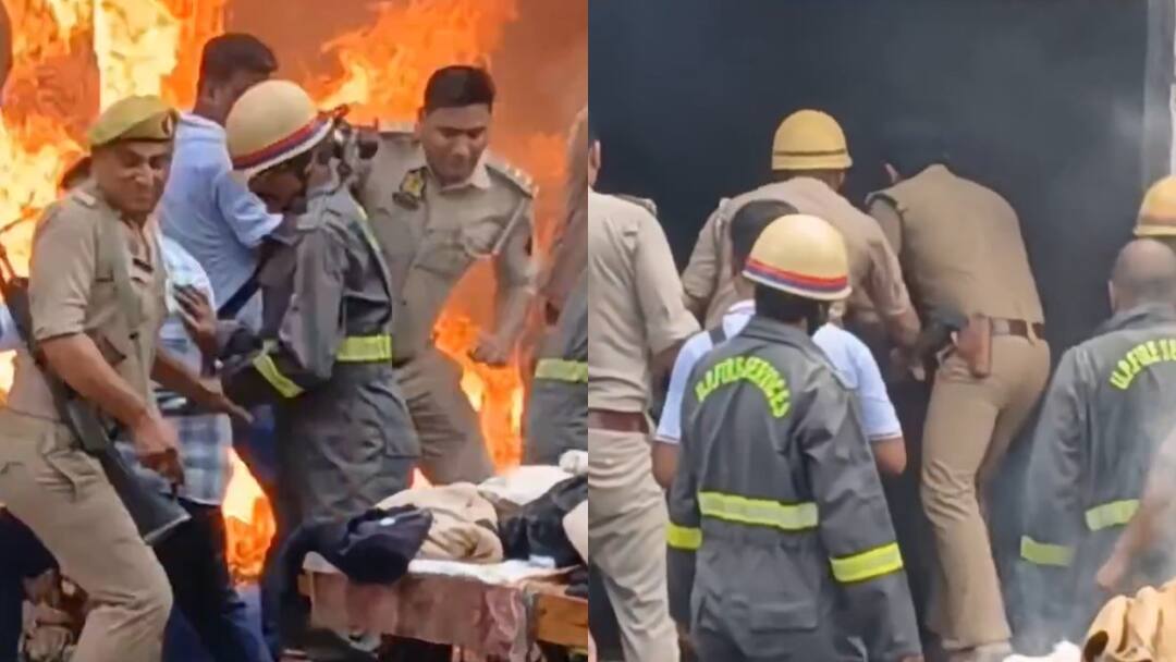 Sambhal CO Anuj Chaudhary and many police personnel escaped by an explosion ann संभल में बाल-बाल बचे सीओ अनुज चौधरी समेत कई पुलिस कर्मी, आगे बुझाते वक्त हुआ धमाका और...