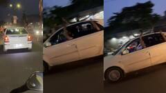 भरधाव गाडीतून डोकी बाहेर काढत तरुणांची अर्धनग्न अवस्थेत हुल्लडबाजी, पोलीस ठाण्यासमोरच्या रस्त्यावरच... धारशिवात व्हिडिओ व्हायरल