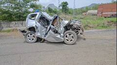 भरधाव कंटेनरची कारला जोरदार धडक, तिघांचा जागीच मृत्यू, दोन जखमी, कारचा अक्षरश: चक्काचूर मुंबई-अहमदाबाद हायवेवर भीषण अपघात