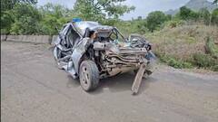 भरधाव कंटेनरची कारला जोरदार धडक, तिघांचा जागीच मृत्यू, दोन जखमी, कारचा अक्षरश: चक्काचूर मुंबई-अहमदाबाद हायवेवर भीषण अपघात