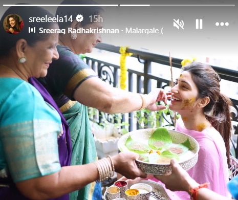 Is Srilila tied in marriage? Actress's turmeric pictures viral among Dating Rumors with Karthik Aryan