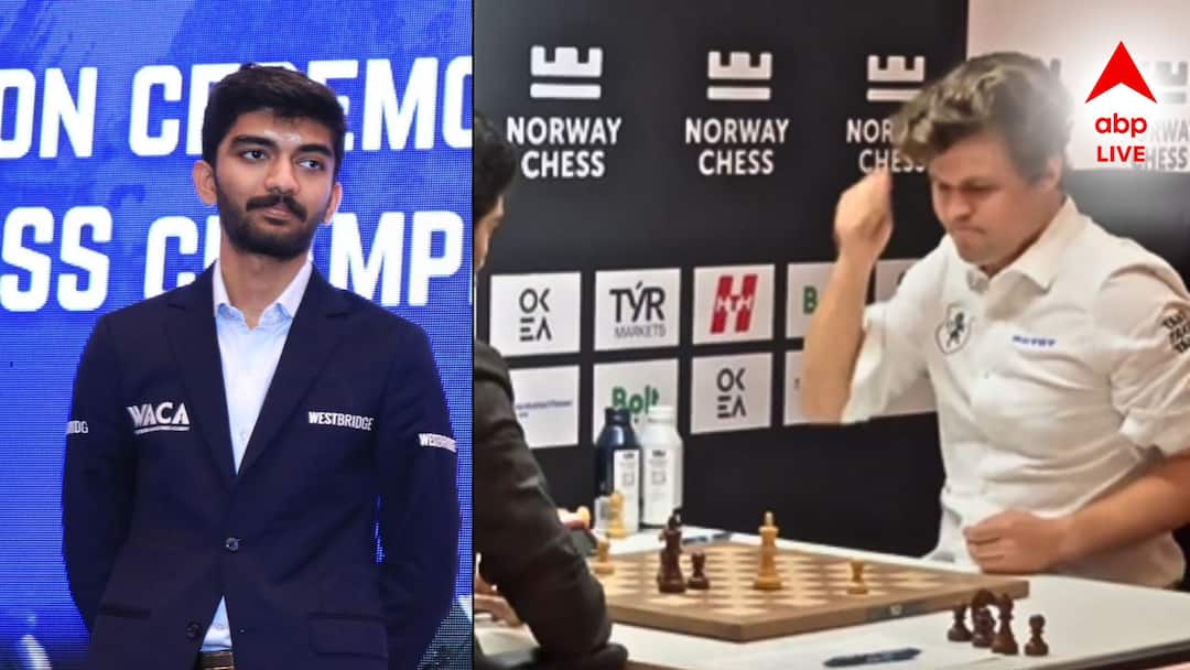 Magnus Carlsen punches table after crushing defeat against D Gukesh D Gukesh vs Magnus Carlsen: গুকেশের কাছে পরাজয়, মানতে নারাজ? বিরক্তিতে দাবার বোর্ডেই ঘুষি ম্যাগনাস কার্লসেনের
