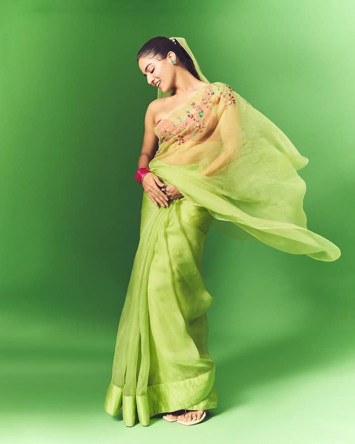 Wamiqa Gabbi turned heads and stole hearts in a stunning lime green organza saree, proving once again why she’s one of the most effortlessly stylish stars in the industry today.