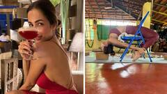 बॅकलेस ड्रेसमध्ये लाल परी बनलीय मलायका अरोरा, स्विमिंग पूलच्या किनाऱ्यावर दिलकश अदा