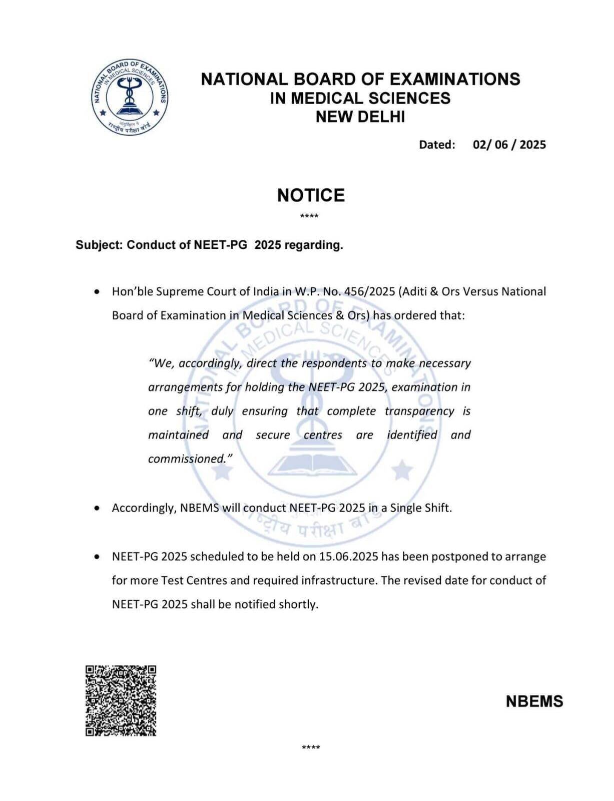 NEET PG: నీట్ పీజీ పరీక్ష వాయిదా, సుప్రీంకోర్లు ఆదేశాల నేపథ్యంలో ఎన్బీఈ కీలక నిర్ణయం