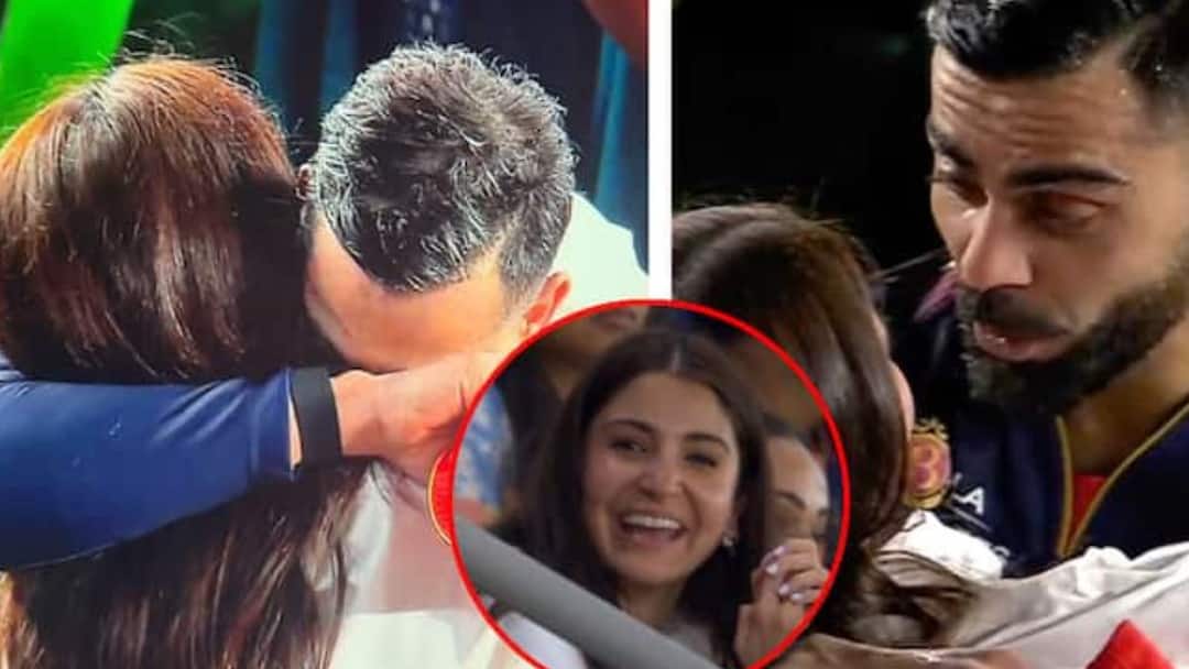 IPL 2025 final rcb win for first time anushka sharma reaction on virat kohli team achievement Know all details in marathi news IPL 2025 Winner: आरसीबीनं सामना जिंकताच रडला, मग बायकोकडे धावला; विराट-अनुष्काची एकमेकांना कडकडून मिठी, PHOTO व्हायरल