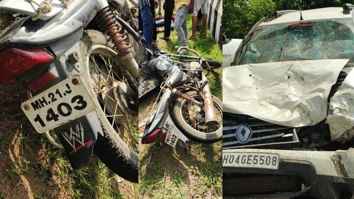 भरधाव ट्रकने आधी कार ला धडक दिली अपघातावेळी बाजूने जातं असलेली दुचाकी अपघातग्रस्त ट्रक आणि कार मध्ये चिरडली.