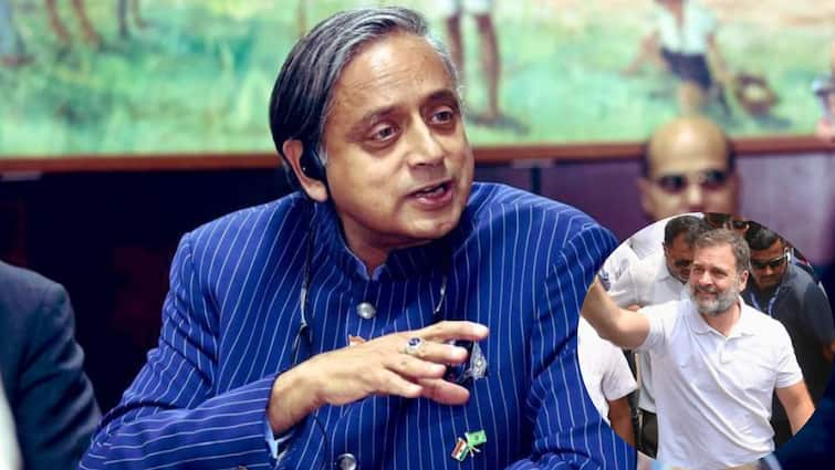 Shashi tharoor reaction on Rahul gandhi narendra modi surrender statement controversy अमेरिका में जब हुआ राहुल गांधी वाला 'सरेंडर' का सवाल तो शशि थरूर मुस्कुराए? दिया तगड़ा जवाब