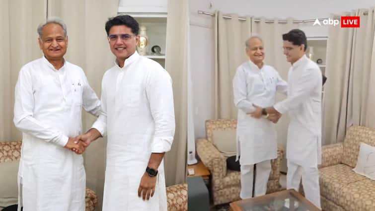 Ashok Gehlot Meets Sachin Pilot on his father Late Rajesh Pilot death anniversary हाथ मिलाए, मुस्कुराए, साथ बैठे, अशोक गहलोत से मिले सचिन पायलट, वीडियो वायरल