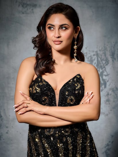 Krystle D'Souza Slays in Black & Gold Gown at Latest Photoshoot