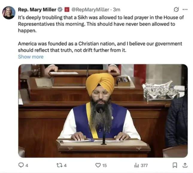 ਸਿੱਖ ਇੱਕ ਵੱਖਰੀ ਕੌਮ ਪਰ....! ਅਮਰੀਕਾ ਦੀ ਸੰਸਦ ਮੈਂਬਰ ਨੇ ਸਿੱਖ ਪਾਠੀ ਨੂੰ ਕਿਹਾ ਮੁਸਲਮਾਨ, ਹੋਇਆ ਜ਼ਬਰਦਸਤ ਵਿਰੋਧ