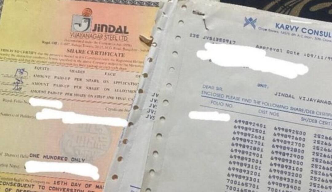 ਪੁੱਤ ਨੂੰ ਲੱਭੇ ਪਿਓ ਦੇ 35 ਸਾਲ ਪੁਰਾਣੇ ਕਾਗ਼ਜ਼, ਰਾਤੋ-ਰਾਤ ਬਣ ਗਿਆ 80 ਕਰੋੜ ਦਾ ਮਾਲਕ, 1990 ‘ਚ ਖ਼ਰੀਦੇ ਸੀ ਇਸ ਕੰਪਨੀ ਦੇ ਸ਼ੇਅਰ A man found 30 years old jsw stocks purchase certificates his dad forgot now rs 1 lakh in 1990 now worth rs 80 crore ਪੁੱਤ ਨੂੰ ਲੱਭੇ ਪਿਓ ਦੇ 35 ਸਾਲ ਪੁਰਾਣੇ ਕਾਗ਼ਜ਼, ਰਾਤੋ-ਰਾਤ ਬਣ ਗਿਆ 80 ਕਰੋੜ ਦਾ ਮਾਲਕ, 1990 ‘ਚ ਖ਼ਰੀਦੇ ਸੀ ਇਸ ਕੰਪਨੀ ਦੇ ਸ਼ੇਅਰ