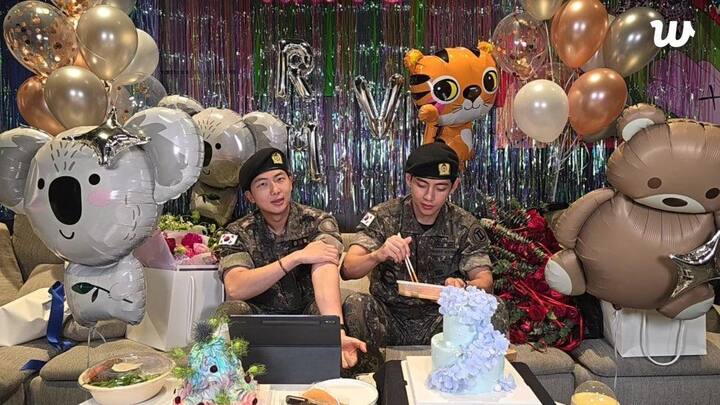 Their reunion photos have taken the internet by storm. Dressed in uniform for one last time, RM and V looked dashing and stronger than ever as they posed for the cameras, flashing big smiles.