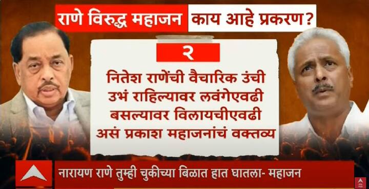 नितेश राणेंची वैचारिक उंची उभं राहिल्यावर लवंगेएवढी बसल्यावर विलायचीएवढी असं प्रकाश महाजनांचं वक्तव्य