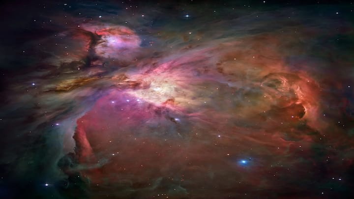 The Orion Nebula is one of the brightest and closest star-forming regions, just 1,350 light-years away. It contains young stars, glowing gas, and dusty disks where planets may be forming, making it a key target for both Hubble and JWST.