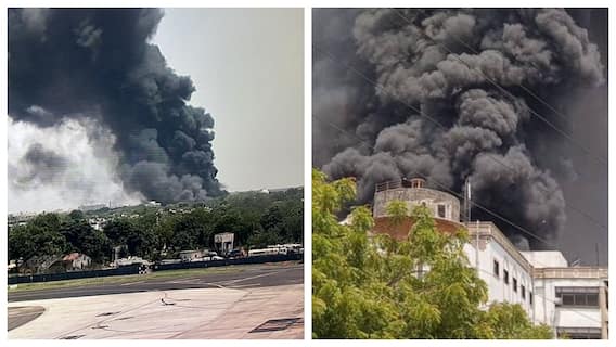 Ahmedabad Plane Crash Video: கரும்புகையால் சூழப்பட்ட விமான நிலையம்.. அகமதாபாத்தின் பரபரப்பு காட்சிகள்