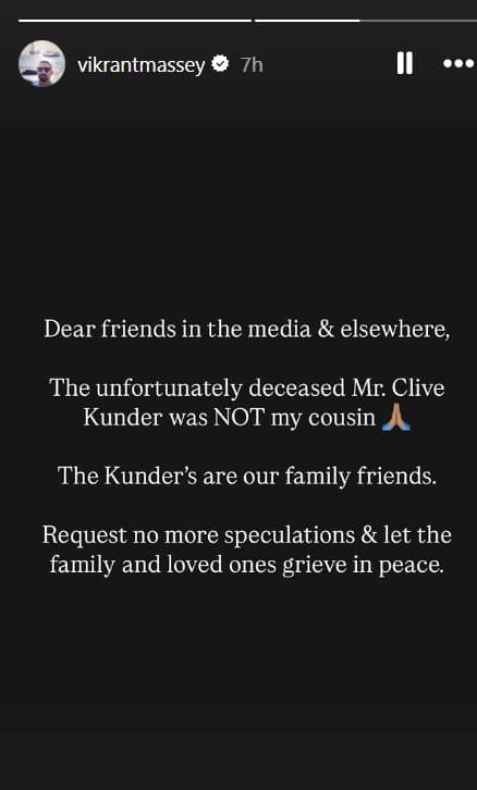 Family Friend, Not Cousin': Vikrant Massey Clarifies Relationship With Crashed Air India Plane's Co-Pilot