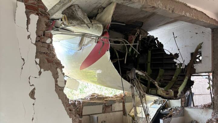 The aircraft first struck the mess building of BJ Medical College Civil Hospital before slamming into the Atulyam Hostel, where senior resident doctors reside.  (Image Source: x/ ANI)