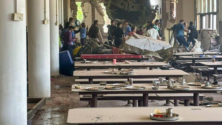 The fourth floor of the hostel bears a massive hole in its wall, caused by the force of the plane's impact. (Image Source: PTI)