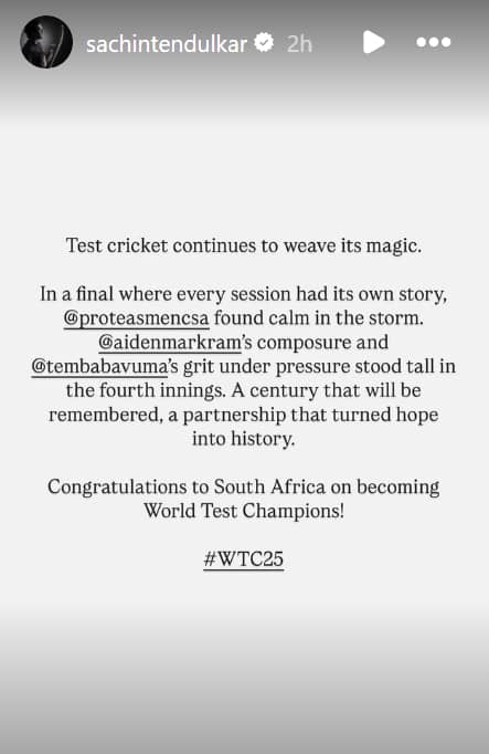 क्रिकेट के भगवान' ने कहा- टेस्ट क्रिकेट में दिखा चमत्कार, दक्षिण अफ्रीका के WTC जीतने पर क्या बोले सचिन तेंदुलकर
