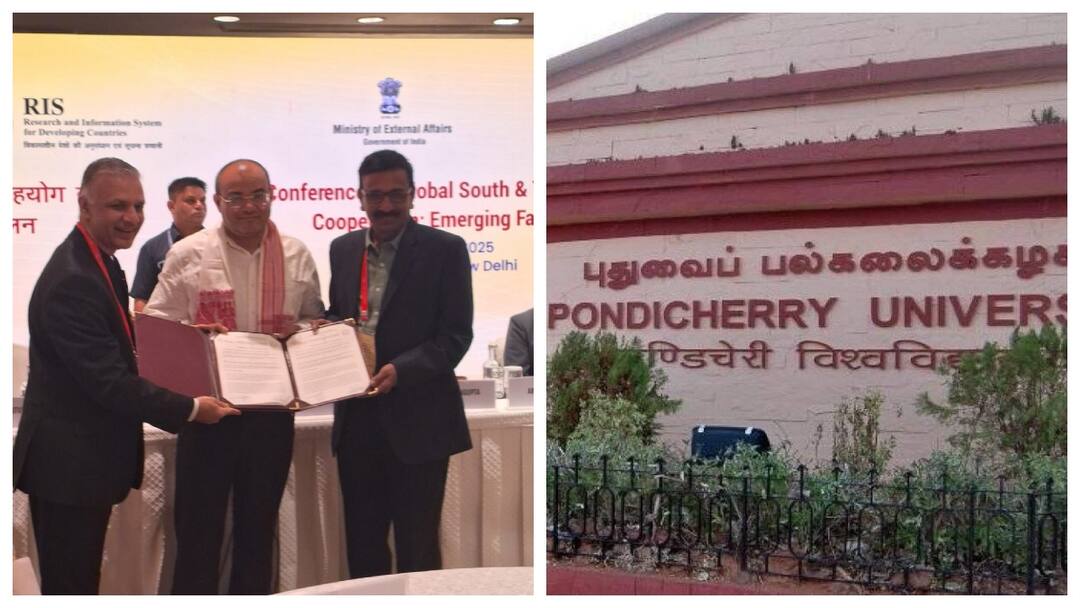 விவாதங்கள் முதல் பயிற்சிகள் வரை.. புதுவை பல்கலைக்கழக மாணவர்களுக்கு கிடைத்த மகத்தான வாய்ப்பு Pondicherry University signs MoU with RIS Students to benefit from discussions and internships விவாதங்கள் முதல் பயிற்சிகள் வரை.. புதுவை பல்கலைக்கழக மாணவர்களுக்கு கிடைத்த மகத்தான வாய்ப்பு