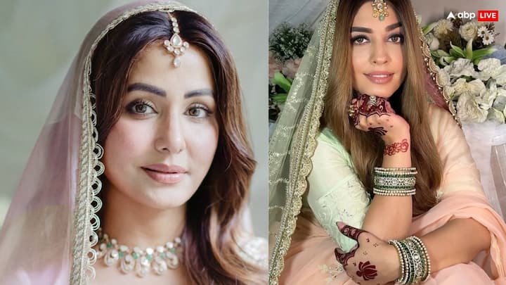 बॉलीवुड और टीवी इंडस्ट्री की एक्ट्रेसेस के वेडिंग लुक से अक्सर लोग इंस्पिरेशन लेते हुए नजर आते हैं. लेकिन, इस हसीना ने तो इस हद तक कॉपी कर डाली है कि तस्वीरें देख लगेगा हिना खान की शादी की फोटो है.