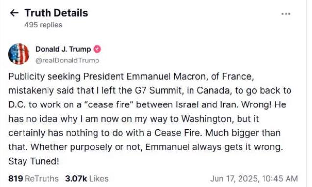 त्यांना फक्त प्रसिद्धी हवीय'; G7 सोडून अमेरिकेत पोहोचताच ट्रम्प भडकले, इराण इस्रायल युद्धबंदीवरही बोलले