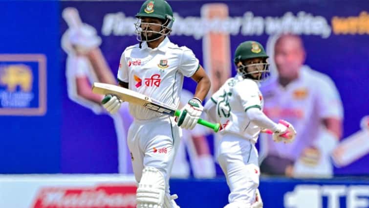 sl vs ban najmul hossain shanto century celebration got hit by ball video viral SL vs BAN Test Series: 'शतक का जश्न मना रहा था बांग्लादेश का बल्लेबाज तभी आई तेज़ गेंद और...', VIDEO देखिए क्या हुआ